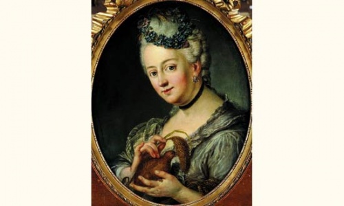  Antoine PESNE,1683 1757, portrait de jeune femme tenant une caille